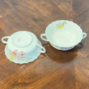 Set 2 Cream Soup Bowl w/Handles Vintage Spode FAIRY DELL Copeland England Floral